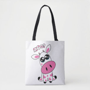 Cute Strawberry Cow face white Tote Bag