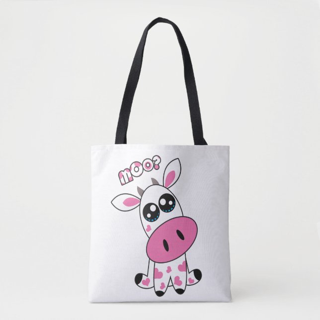 Cute Strawberry Cow face white Tote Bag (Front)