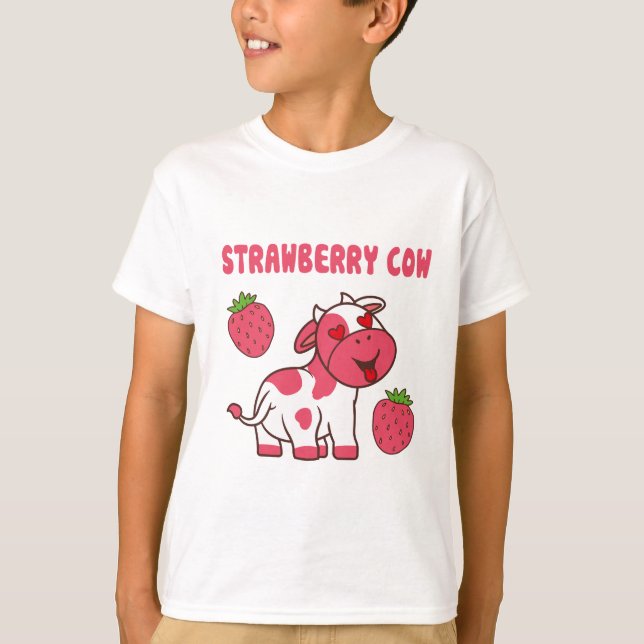Cute Strawberry Cow Print T-Shirt (Front)