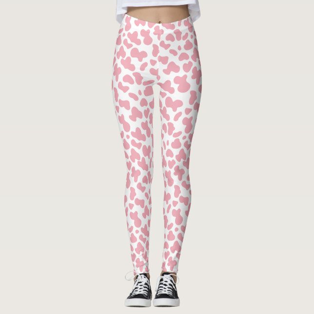 Cute Strawberry Cow Spots Pattern | Pink Leggings (Front)