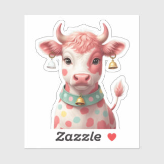 Cute Strawberry Cow Sticker with Bell Collar & Pas