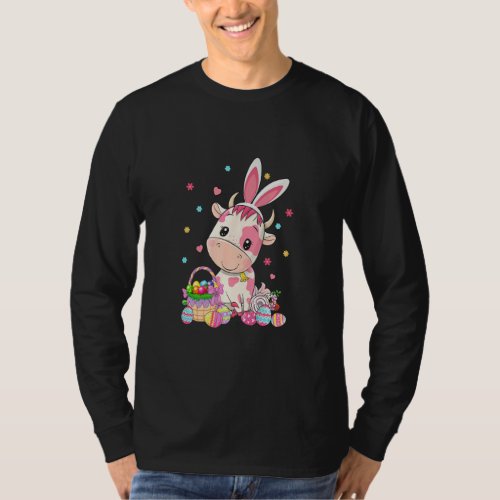 Cute Strawberry Cow Wearing Bunny Ear Easter Egg B T_Shirt