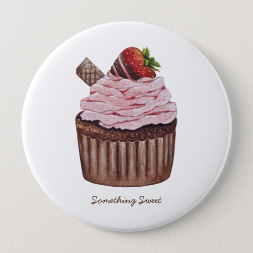 Cute Strawberry Cupcake  In Watercolor  Button