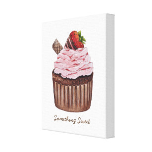 Cute Strawberry Cupcake  In Watercolor   Canvas Print