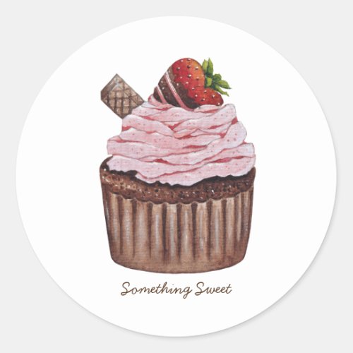 Cute Strawberry Cupcake In Watercolor Classic Round Sticker