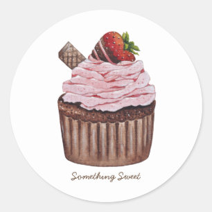 Cute Strawberry Cupcake In Watercolor Classic Round Sticker