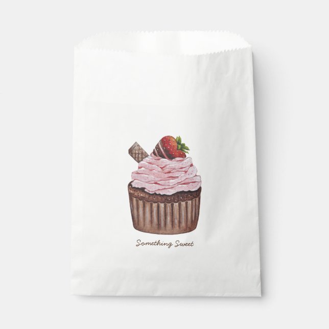 Cute Strawberry Cupcake  In Watercolor  Favor Bag (Front)