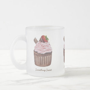 Cute Strawberry Cupcake In Watercolor Frosted Glass Coffee Mug