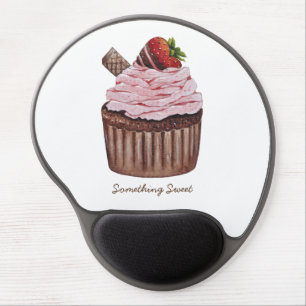Cute Strawberry Cupcake In Watercolor Gel Mouse Pad