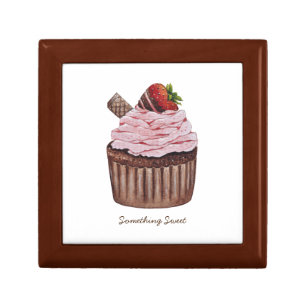 Cute Strawberry Cupcake In Watercolor Gift Box