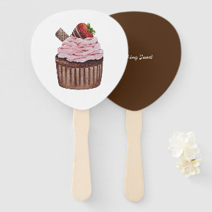 Cute Strawberry Cupcake In Watercolor Hand Fan