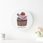 Cute Strawberry Cupcake  In Watercolor  Large Clock (Home)