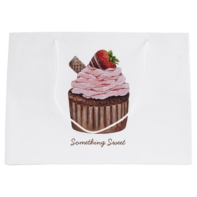 Cute Strawberry Cupcake  In Watercolor  Large Gift Bag (Front)