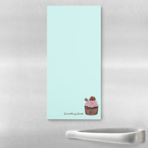 Cute Strawberry Cupcake  In Watercolor   Magnetic Notepad