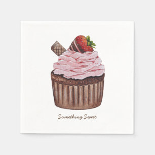 Cute Strawberry Cupcake In Watercolor Napkins