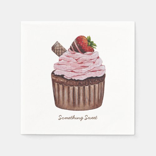 Cute Strawberry Cupcake  In Watercolor  Napkins