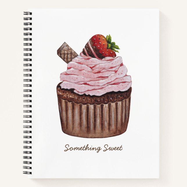 Cute Strawberry Cupcake  In Watercolor  Notebook (Front)