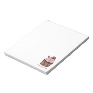 Cute Strawberry Cupcake In Watercolor Notepad