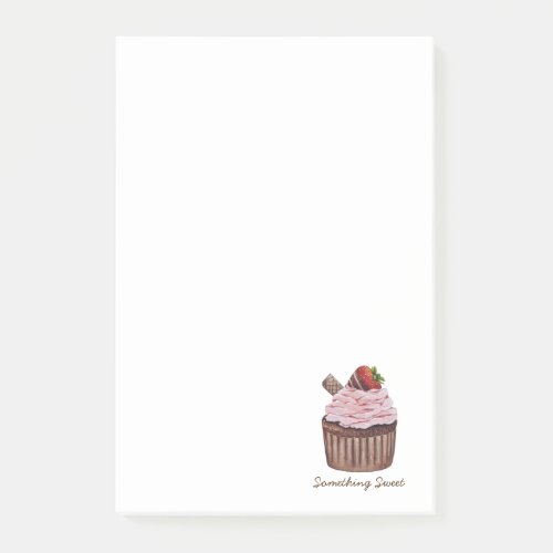 Cute Strawberry Cupcake  In Watercolor Post_it Notes