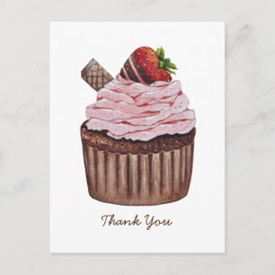 Cute Strawberry Cupcake In Watercolor Postcard