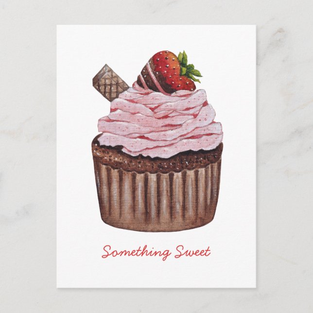 Cute Strawberry Cupcake  In Watercolor   Postcard (Front)