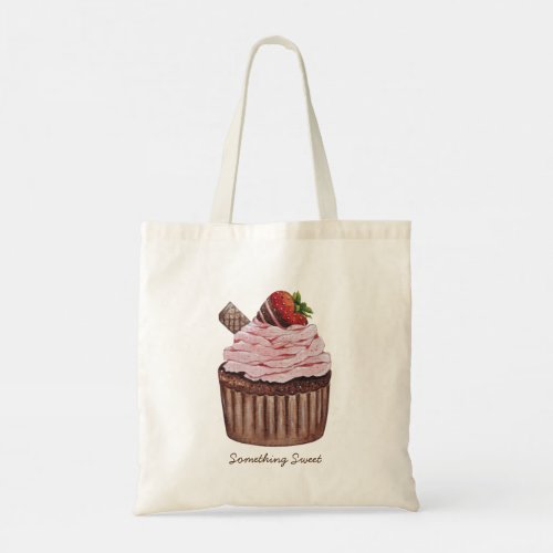 Cute Strawberry Cupcake  In Watercolor  Tote Bag