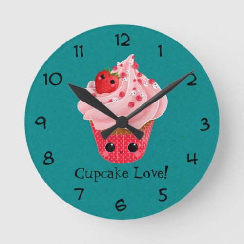 Cute Strawberry Cupcake Round Clock