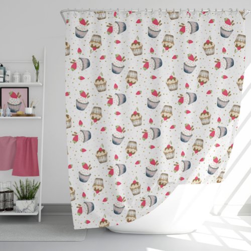 Cute Strawberry Cupcake Shower Curtain