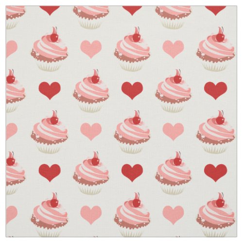 cute strawberry cupcakes and hearts fabric