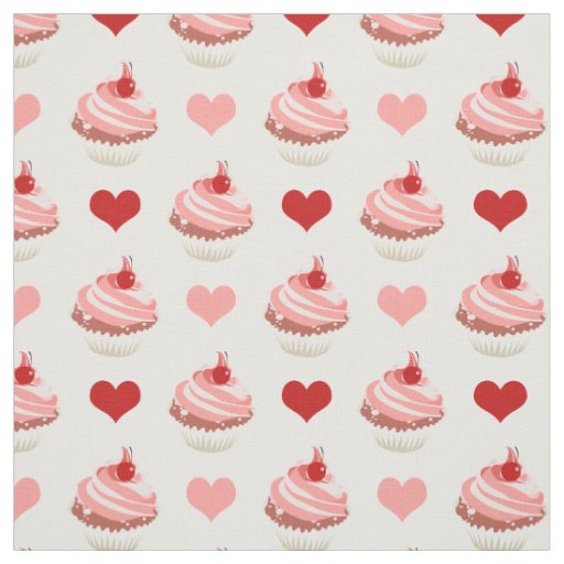 cute strawberry cupcakes and hearts fabric