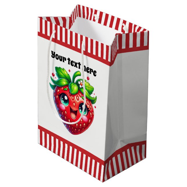 Cute strawberry  customizable baby shower  medium gift bag (Back Angled)