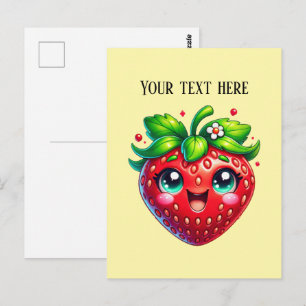 Cute strawberry customizable fruit postcard