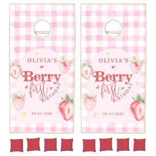 Cute Strawberry Daisy Berry First Birthday Cornhole Set