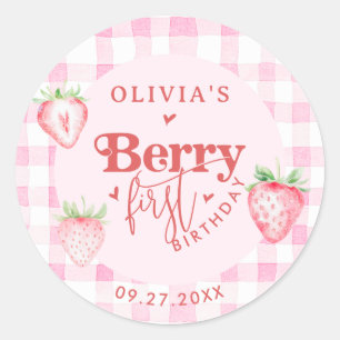 Cute Strawberry Daisy Berry First Brithday Classic Round Sticker