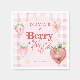 Cute Strawberry Daisy Berry First Photo Brithday Napkins