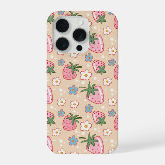 Cute Strawberry & Daisy Seamless Pattern iPhone 15 Pro Case