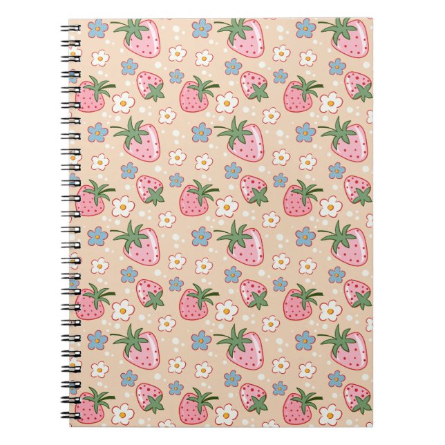 Cute Strawberry & Daisy Seamless Pattern  Notebook (Front)