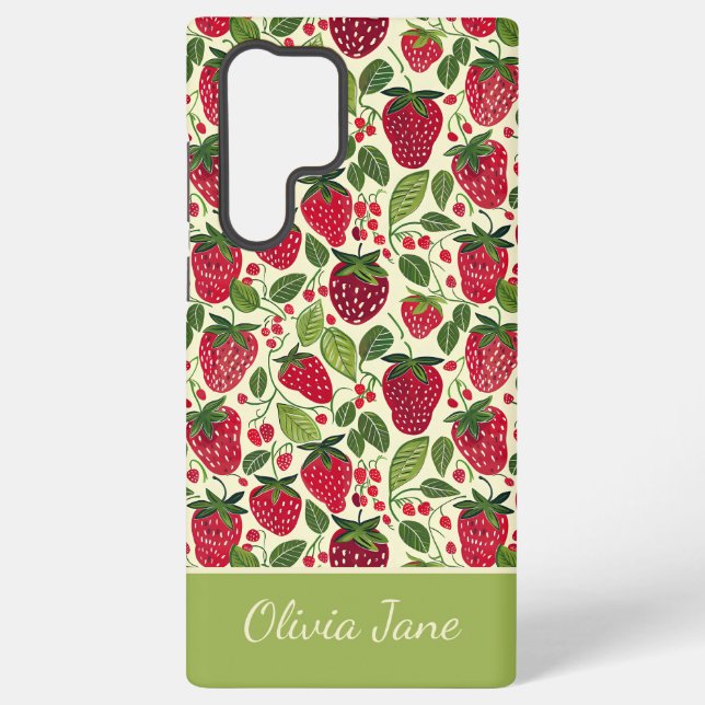 Cute Strawberry Design with custom Name   Samsung Galaxy Case (Back)