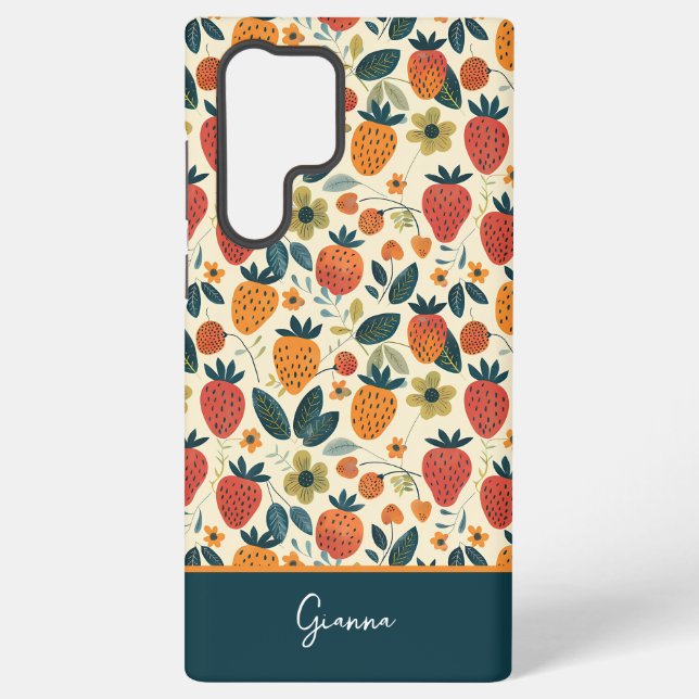 Cute Strawberry Design with custom Name   Samsung Galaxy Case (Back)