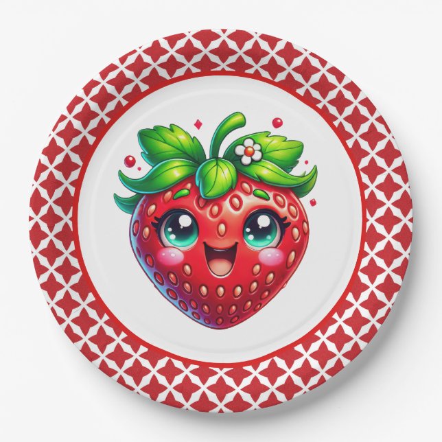 Cute strawberry Festival party Paper Plates (Front)