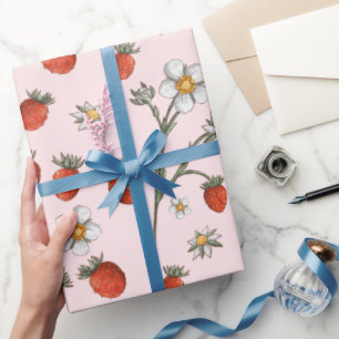 Cute Strawberry Floral Berry Sweet Birthday Wrapping Paper