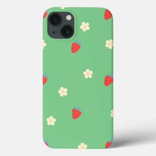 cute strawberry floral phone case. iPhone 13 case