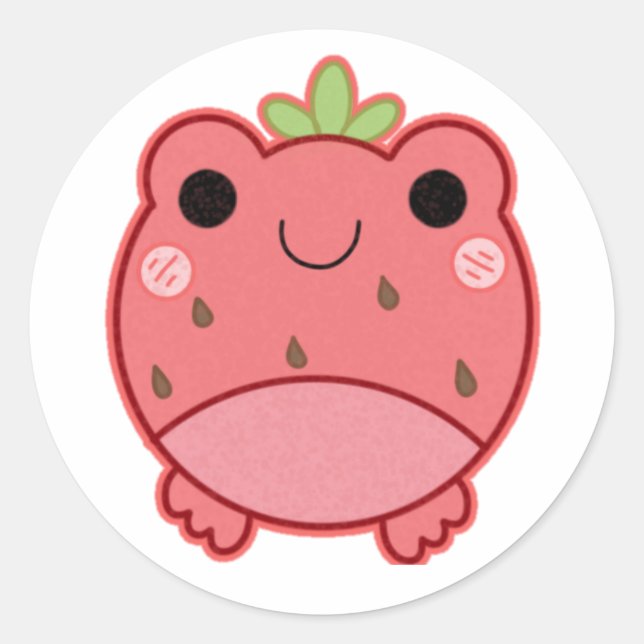 cute strawberry frog classic round sticker (Front)