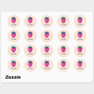 Cute Strawberry Fruit Custom Name Classic Round Sticker