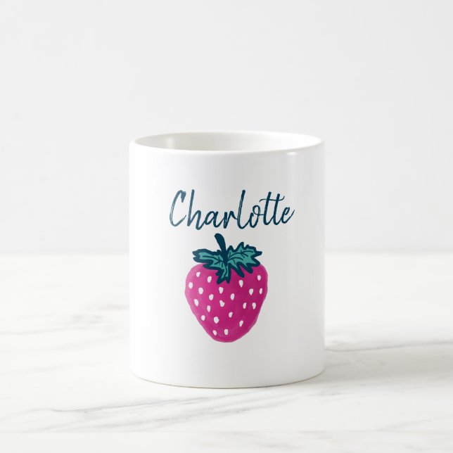 Cute Strawberry Fruit Custom Name  Coffee Mug (Center)
