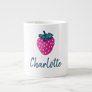 Cute Strawberry Fruit Custom Name Giant Coffee Mug
