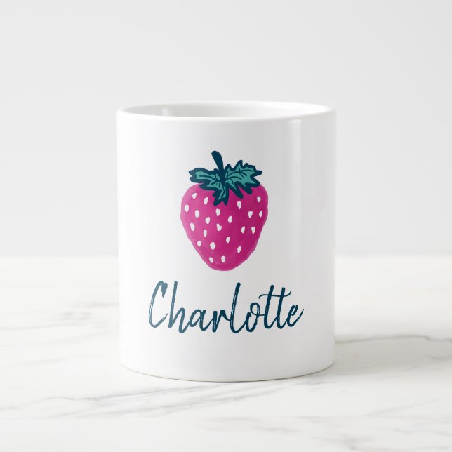 Cute Strawberry Fruit Custom Name  Giant Coffee Mug (Front)