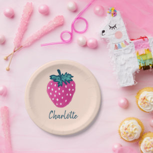 Cute Strawberry Fruit Custom Name Paper Plates