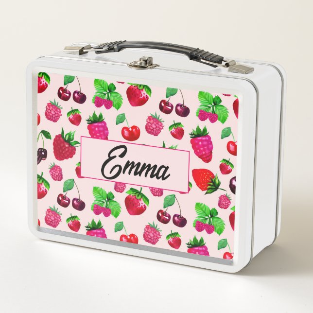 Cute Strawberry Fruit Kids Metal Lunch Box (Front)