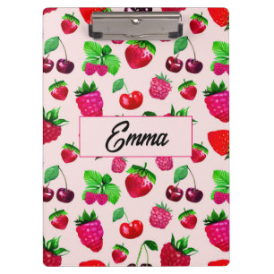 Cute Strawberry Fruit Monogram Kids Clipboard